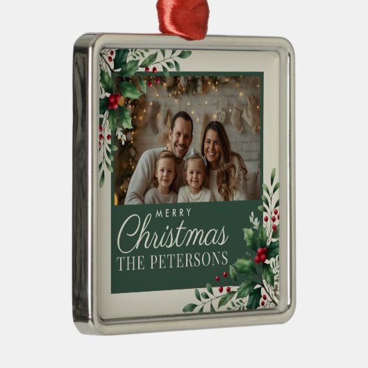 Botanical Cream Custom Photo Christmas Ornament (Rechts)