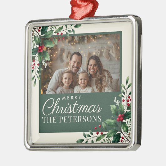 Botanical Cream Custom Photo Christmas Ornament (Links)