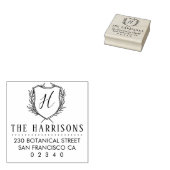 Botanical Crest Aangepast Monogram & Retouradres Rubberstempel (Gestempeld)