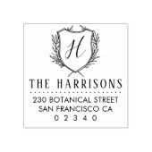 Botanical Crest Aangepast Monogram & Retouradres Rubberstempel (Afrduk)