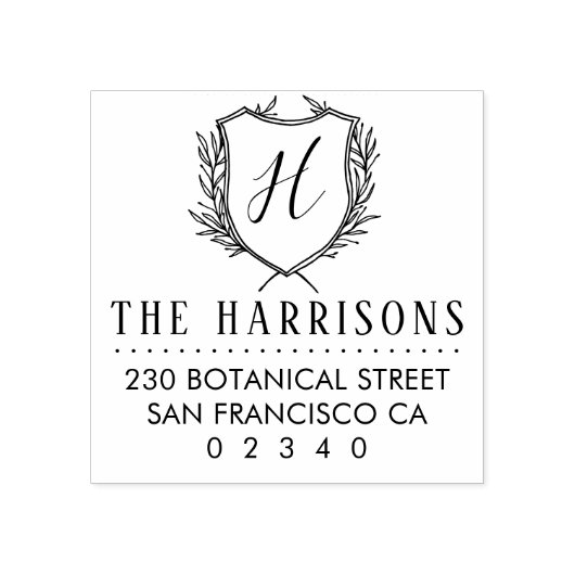 Botanical Crest Aangepast Monogram & Retouradres Rubberstempel (Afrduk)