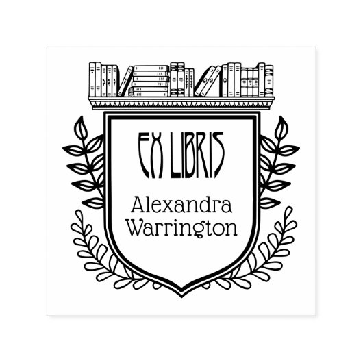 Botanical Crest Boekenplank Ex Libris Boeknaam Zelfinktende Stempel (Design)