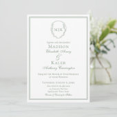 Botanical Crest Classic Elegant Monogram Sage Kaart (Staand voorkant)