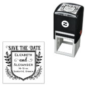 Botanical Crest Destination Wedding Save the Date Zelfinktende Stempel (In situ)