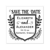 Botanical Crest Destination Wedding Save the Date Zelfinktende Stempel (Design)