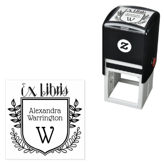 Botanical Crest Ex Libris #2 Boeknaam Initiaal Zelfinktende Stempel (In situ)