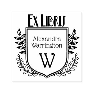 Botanical Crest Ex Libris Book Name Initiaal Zelfinktende Stempel