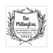 Botanical Crest Familienaam Script Retouradres Rubberstempel (Afrduk)