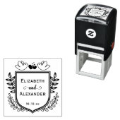 Botanical Crest Love Birds Hearts Couple Wedding Zelfinktende Stempel (In situ)