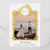 Botanical Crest Monogram Foto Lijst Echt Goud Folie Uitnodiging (Voorkant)