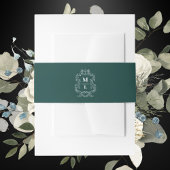 Botanical Crest Monogram Hunter Green Wedding Uitnodigingen Wikkel