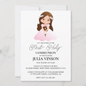 Botanical Cross Girl Eerste Communie Uitnodigingen (Voorkant)