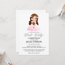 Botanical Cross Girl Eerste Communie Uitnodigingen