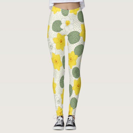 Botanical Daffodil Floral Geometric Pattern (1) Leggings (Voorkant)
