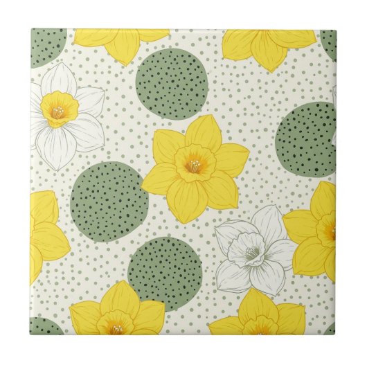 Botanical Daffodil Floral Geometric Pattern (1) Tegeltje (Voorkant)