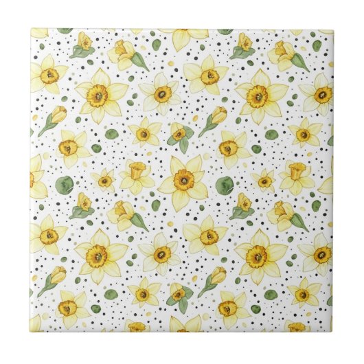 Botanical Daffodil Floral Geometric Pattern (2) Tegeltje (Voorkant)