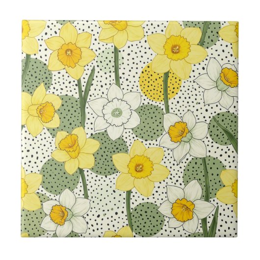 Botanical Daffodil Floral Geometric Pattern (3) Tegeltje (Voorkant)