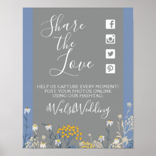 Botanical Daisy Floral Wedding Hashtag Foto-teken Poster