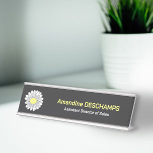 Botanical Daisy Flower Zwart Bureau Naambordje
