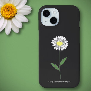 Botanical Daisy Flower Zwart iPhone 15 Case