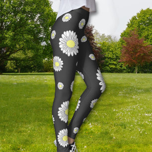 Botanical Daisy Flower Zwart Leggings