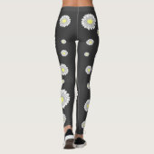 Botanical Daisy Flower Zwart Leggings (Achterkant)