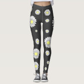 Botanical Daisy Flower Zwart Leggings (Voorkant)