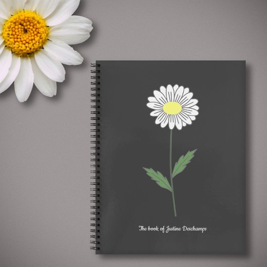 Botanical Daisy Flower Zwart Notitieboek