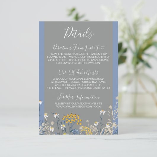 Botanical Daisy Yellow & Navy Details / routebesch Informatiekaartje (Staand voorkant)