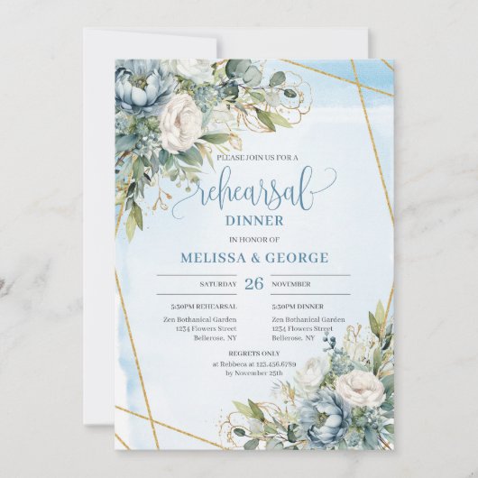 Botanical Dusty Blue Eucalyptus Rehearsal Dinner Kaart (Voorkant)