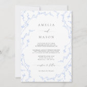 Botanical Dusty Blue Floral All-In-One Wedding Kaart (Voorkant)