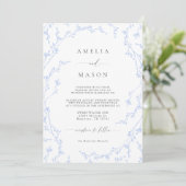Botanical Dusty Blue Floral All-In-One Wedding Kaart (Staand voorkant)