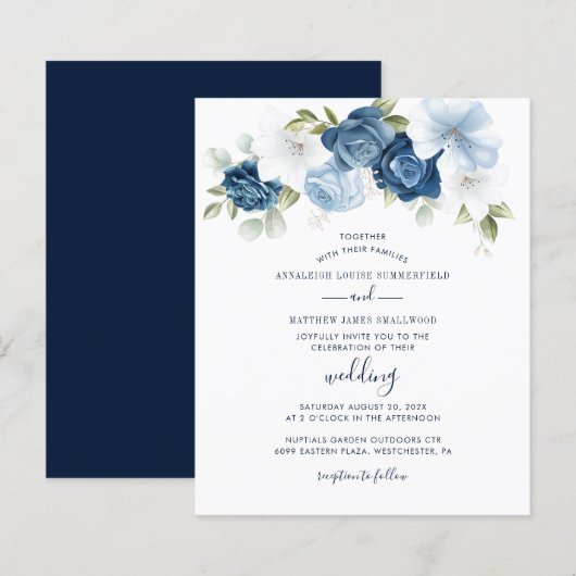 Botanical Dusty Blue Floral Wedding Invitation (Voorkant / Achterkant)