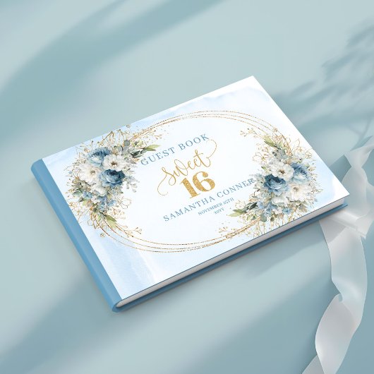 Botanical Dusty Blue Greenery Sweet 16 Guest Book Gastenboek