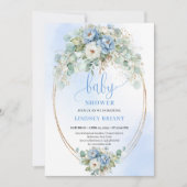 Botanical Dusty Blue Peony Eucalyptus Baby Shower Kaart (Voorkant)