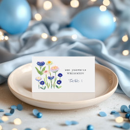 Botanical Dusty Blue Wildflower Baby Shower Plaatskaartje