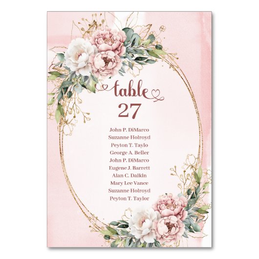 Botanical Dusty Pink Floral Greenery Table Numbers Kaart (Voorkant)