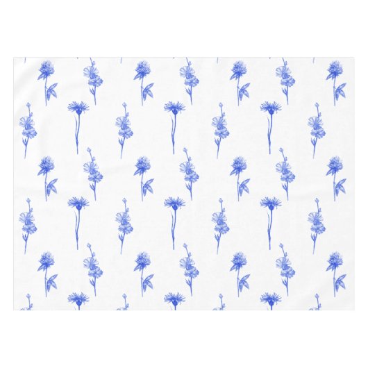 Botanical Elegant Blue Floral Flowers Tafelkleed (Voorkant (Horizontaal))