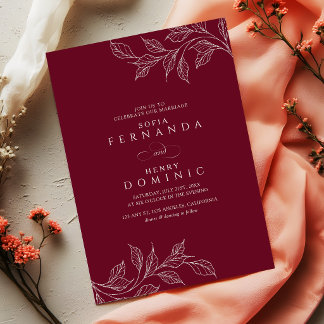 Botanical Elegant Burgundy Modern Wedding Kaart