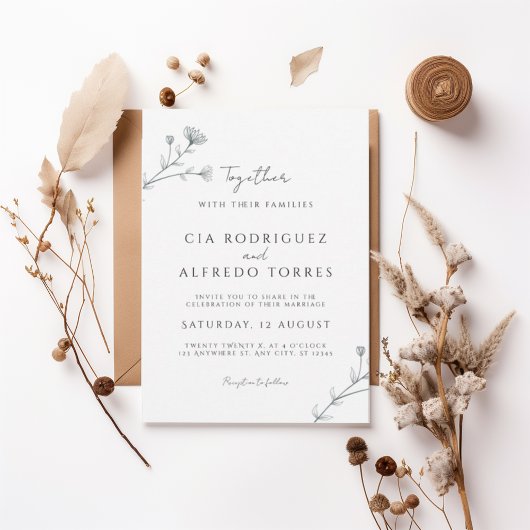 Botanical Elegant Wedding Invitation Kaart