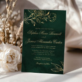 Botanical Emerald ang Gold Elegant Wedding Kaart