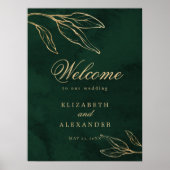 Botanical Emerald Gold Elegant Wedding Welcome Poster (Voorkant)