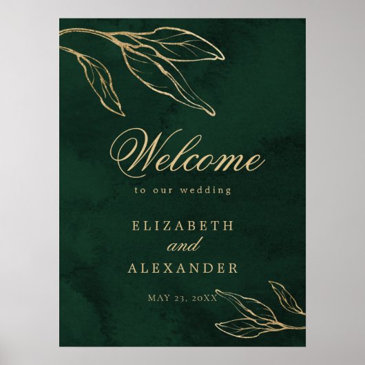 Botanical Emerald Gold Elegant Wedding Welcome Poster (Voorkant)