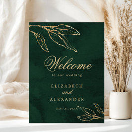 Botanical Emerald Gold Elegant Wedding Welcome Poster