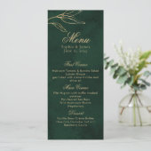 Botanical Emerald Green and Gold Elegant Wedding Menu (Staand voorkant)