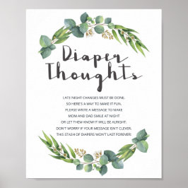 Botanical Eucalyptus Baby Shower Diaper Thoughts Poster