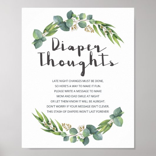 Botanical Eucalyptus Baby Shower Diaper Thoughts Poster (Voorkant)