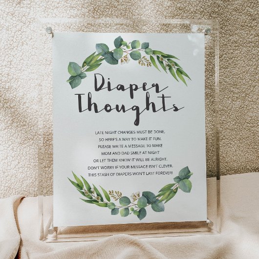Botanical Eucalyptus Baby Shower Diaper Thoughts Poster