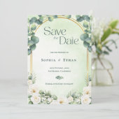 Botanical Eucalyptus Sage Green Garden Wedding Save The Date (Staand voorkant)