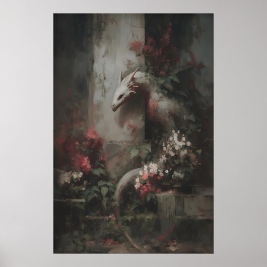 Botanical Fantasy Dragon Art, Gothic Creature Poster (Voorkant)
